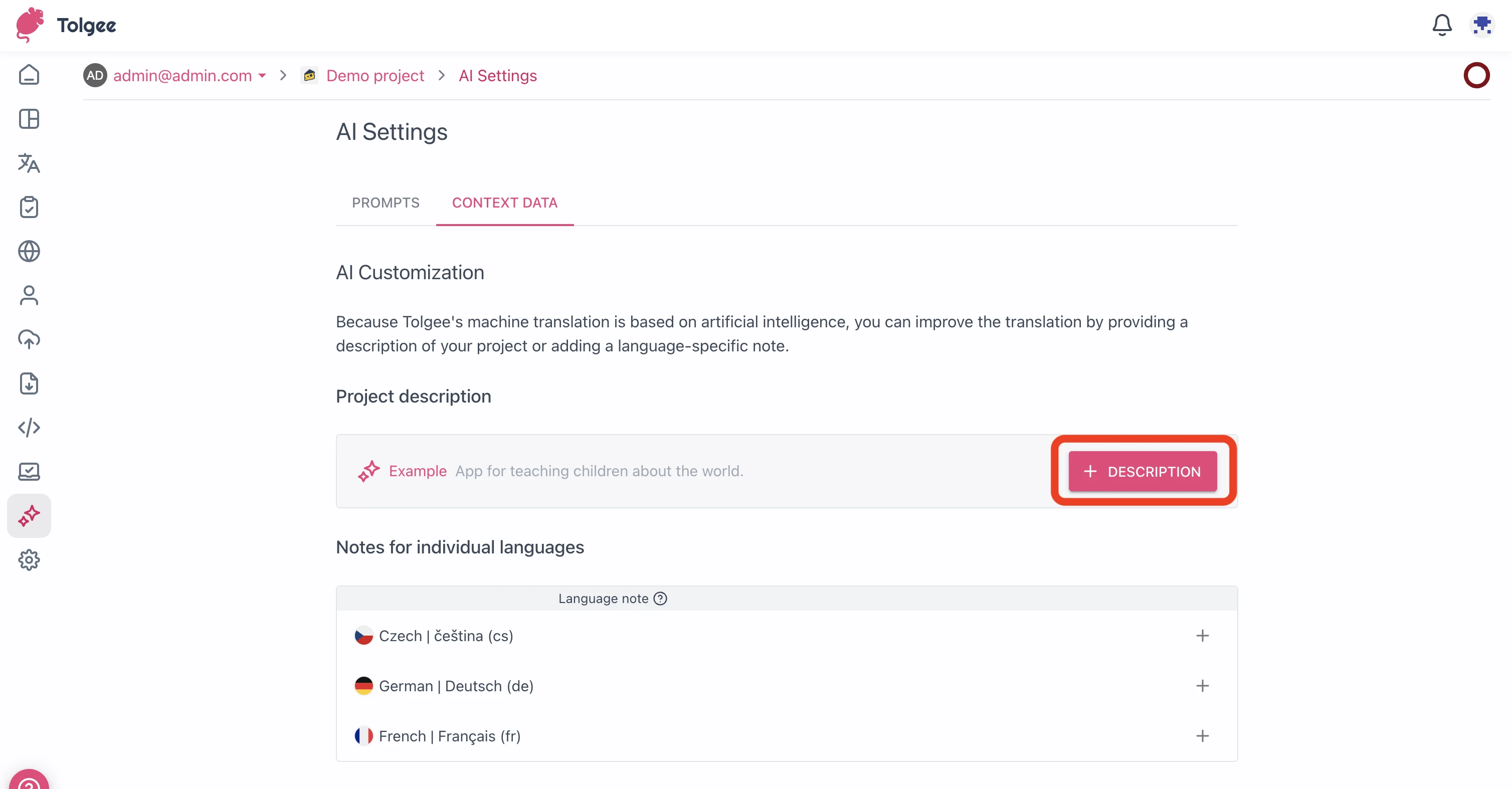 Providing project description
