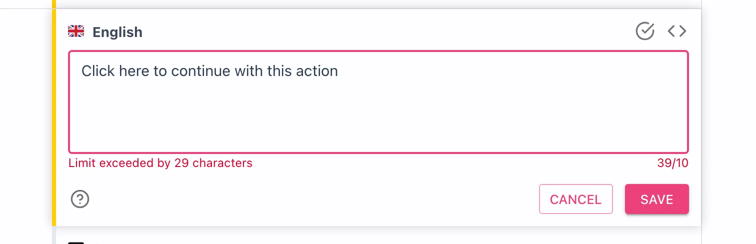 Character limit exceeded in translation editor