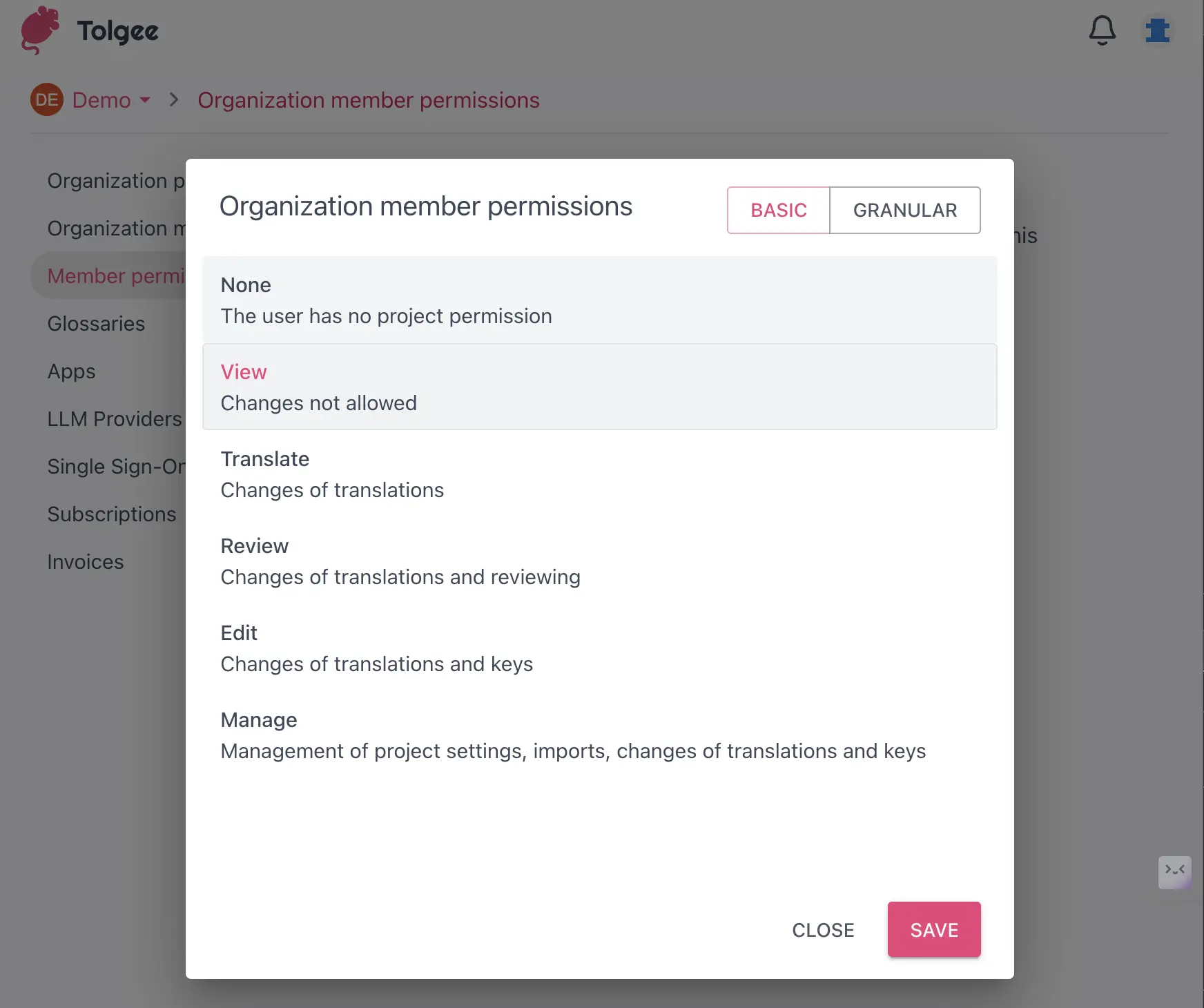 Organization member permissions